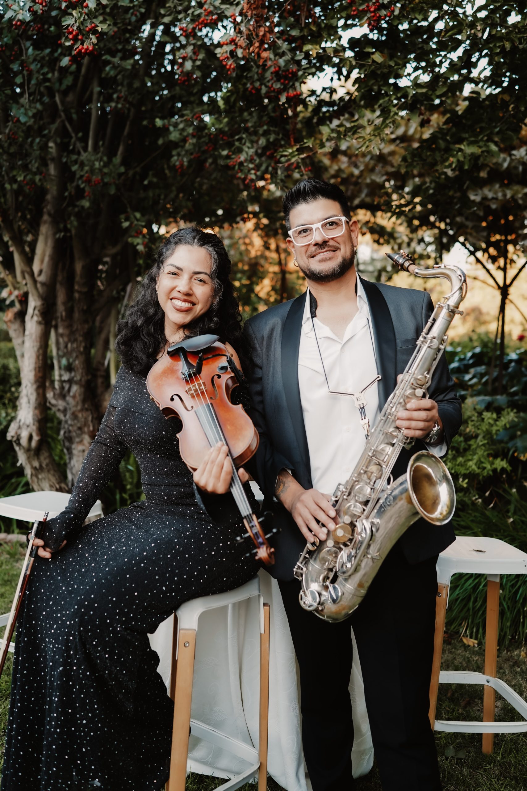Dúo saxo y violín en matrimonio en Santiago de Chile